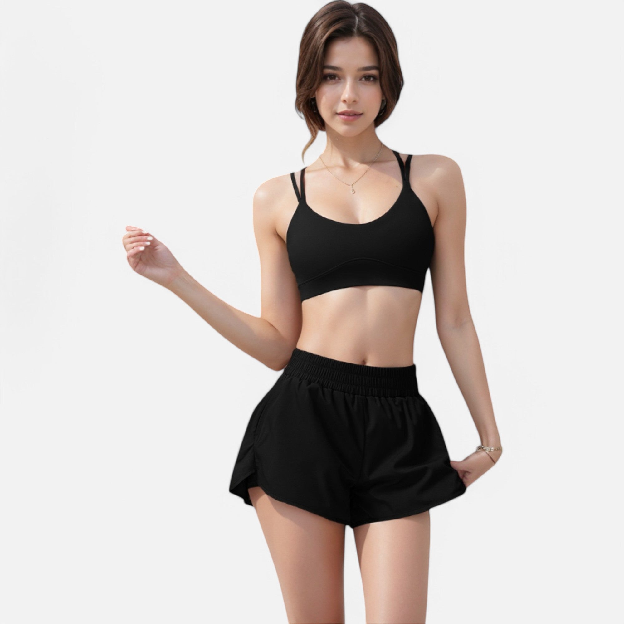 Anna-Kaci Active Women's High Waist Double Layered Running Shorts with Elastic Waistband and Curved Hem