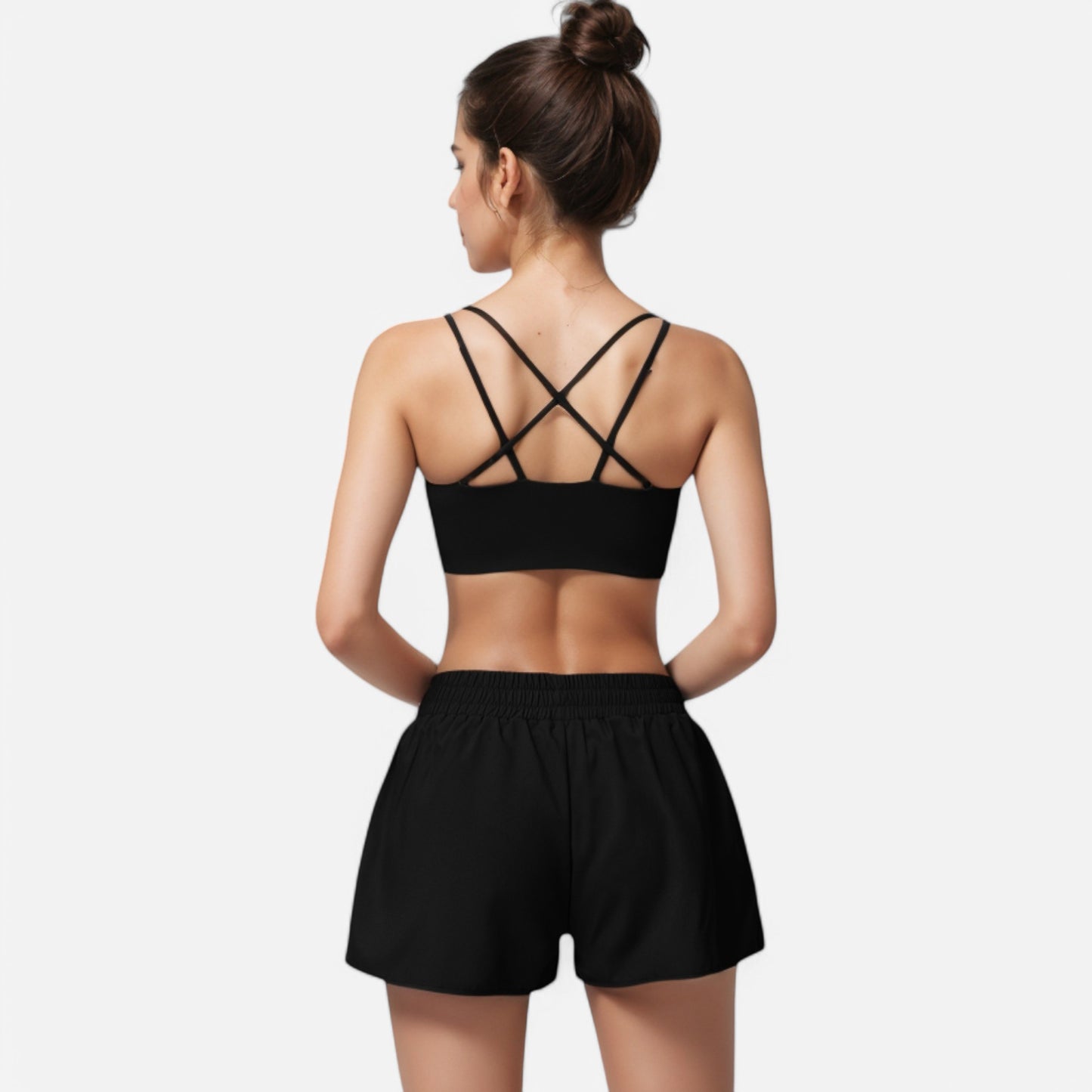 Anna-Kaci Active Women's High Waist Double Layered Running Shorts with Elastic Waistband and Curved Hem