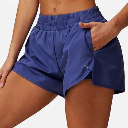 Anna-Kaci Active Women's High Waist Double Layered Running Shorts with Elastic Waistband and Curved Hem