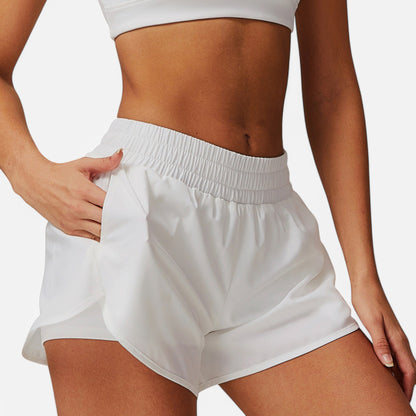 Anna-Kaci Active Women's High Waist Double Layered Running Shorts with Elastic Waistband and Curved Hem