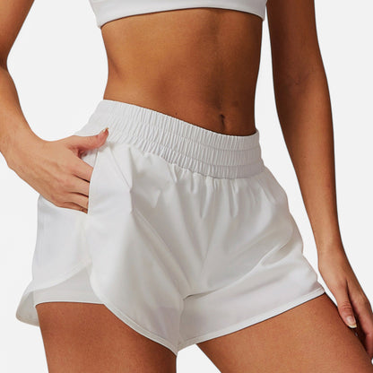 Anna-Kaci Active Women's High Waist Double Layered Running Shorts with Elastic Waistband and Curved Hem