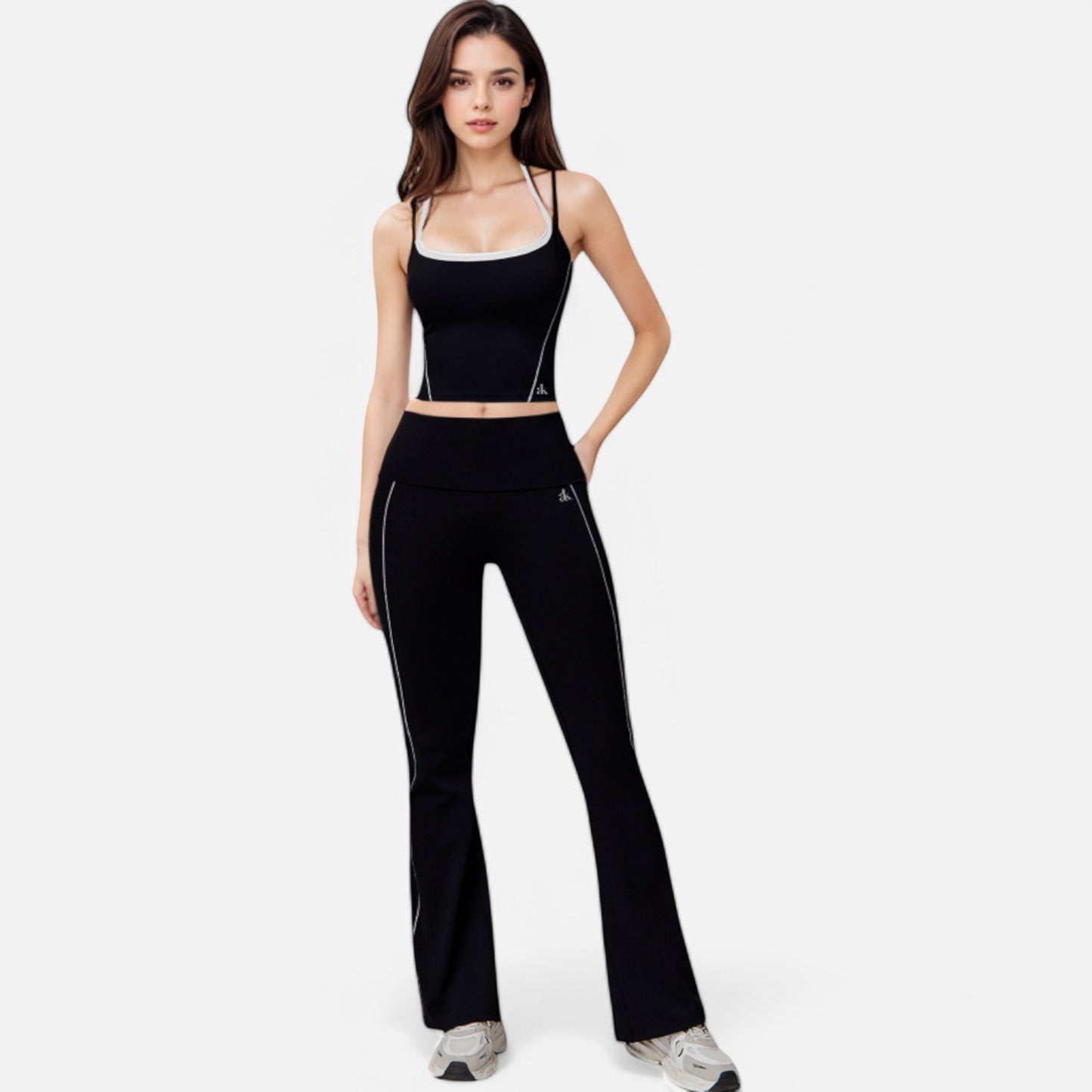 Anna-Kaci Active Women's High Waist Flared Leggings with Contrast Seam Detail and Stretch Fabric