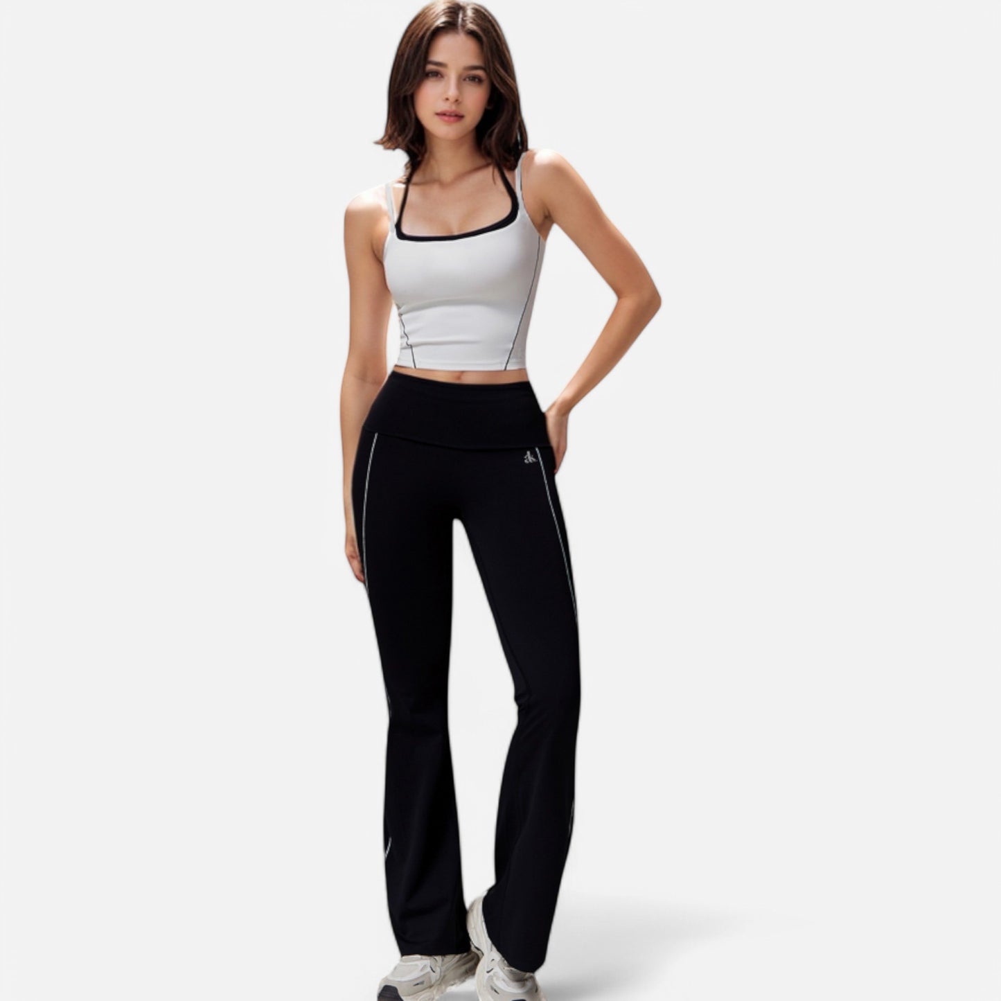 Anna-Kaci Active Women's High Waist Flared Leggings with Contrast Seam Detail and Stretch Fabric