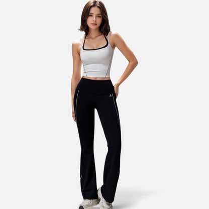 Anna-Kaci Active Women's High Waist Flared Leggings with Contrast Seam Detail and Stretch Fabric