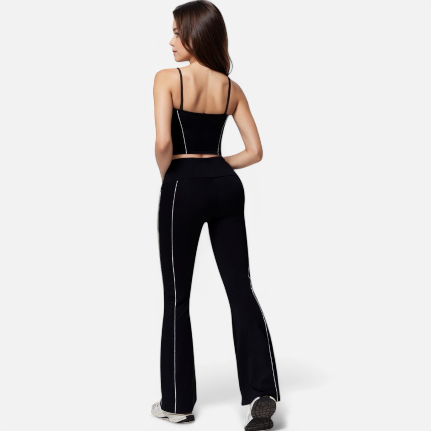 Anna-Kaci Active Women's High Waist Flared Leggings with Contrast Seam Detail and Stretch Fabric