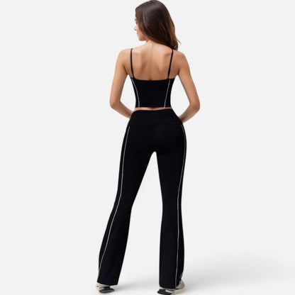 Anna-Kaci Active Women's High Waist Flared Leggings with Contrast Seam Detail and Stretch Fabric