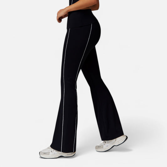 Anna-Kaci Active Women's High Waist Flared Leggings with Contrast Seam Detail and Stretch Fabric
