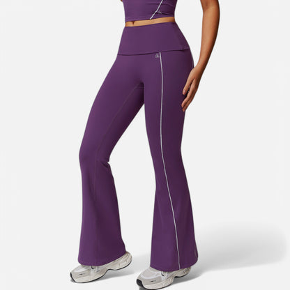 Anna-Kaci Active Women's High Waist Flared Leggings with Contrast Seam Detail and Stretch Fabric