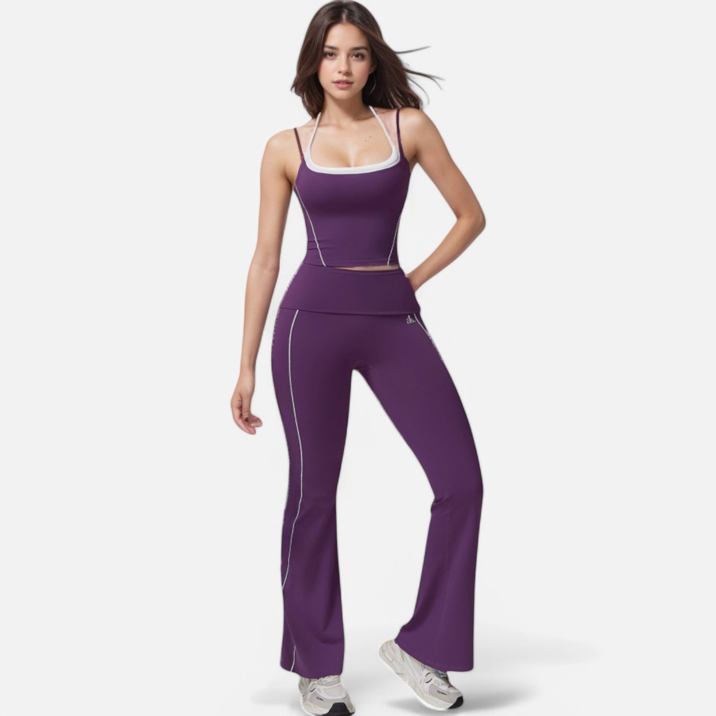 Anna-Kaci Active Women's High Waist Flared Leggings with Contrast Seam Detail and Stretch Fabric