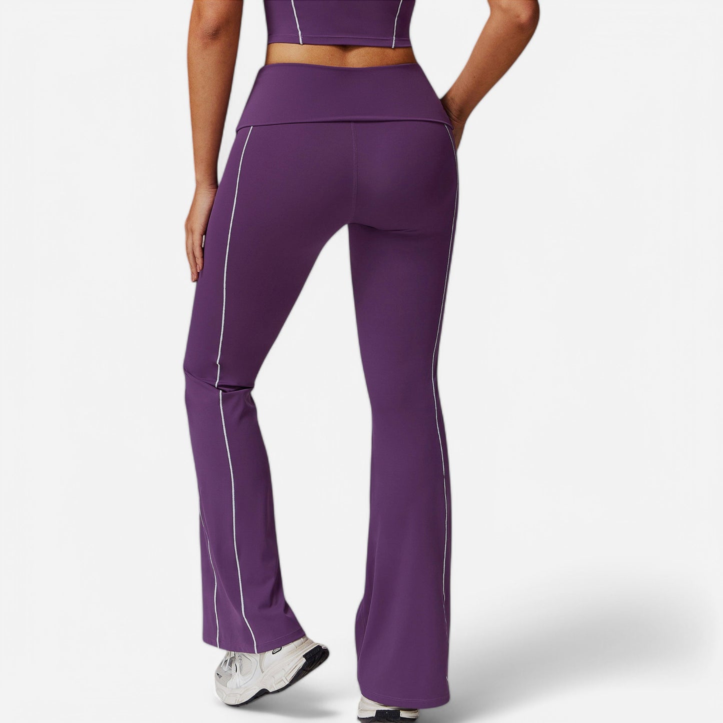 Anna-Kaci Active Women's High Waist Flared Leggings with Contrast Seam Detail and Stretch Fabric