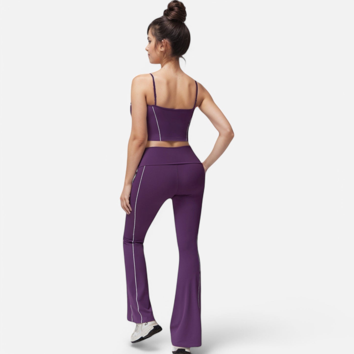 Anna-Kaci Active Women's High Waist Flared Leggings with Contrast Seam Detail and Stretch Fabric