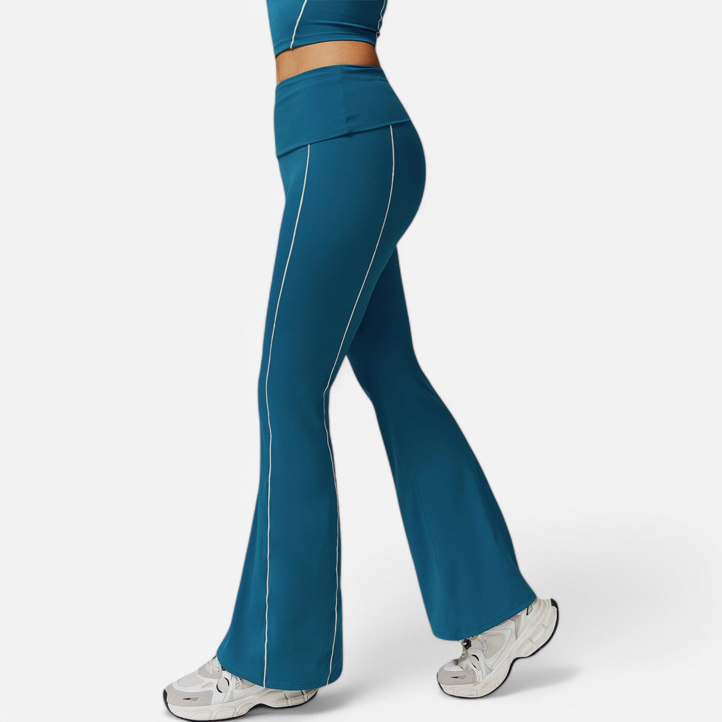 Anna-Kaci Active Women's High Waist Flared Leggings with Contrast Seam Detail and Stretch Fabric
