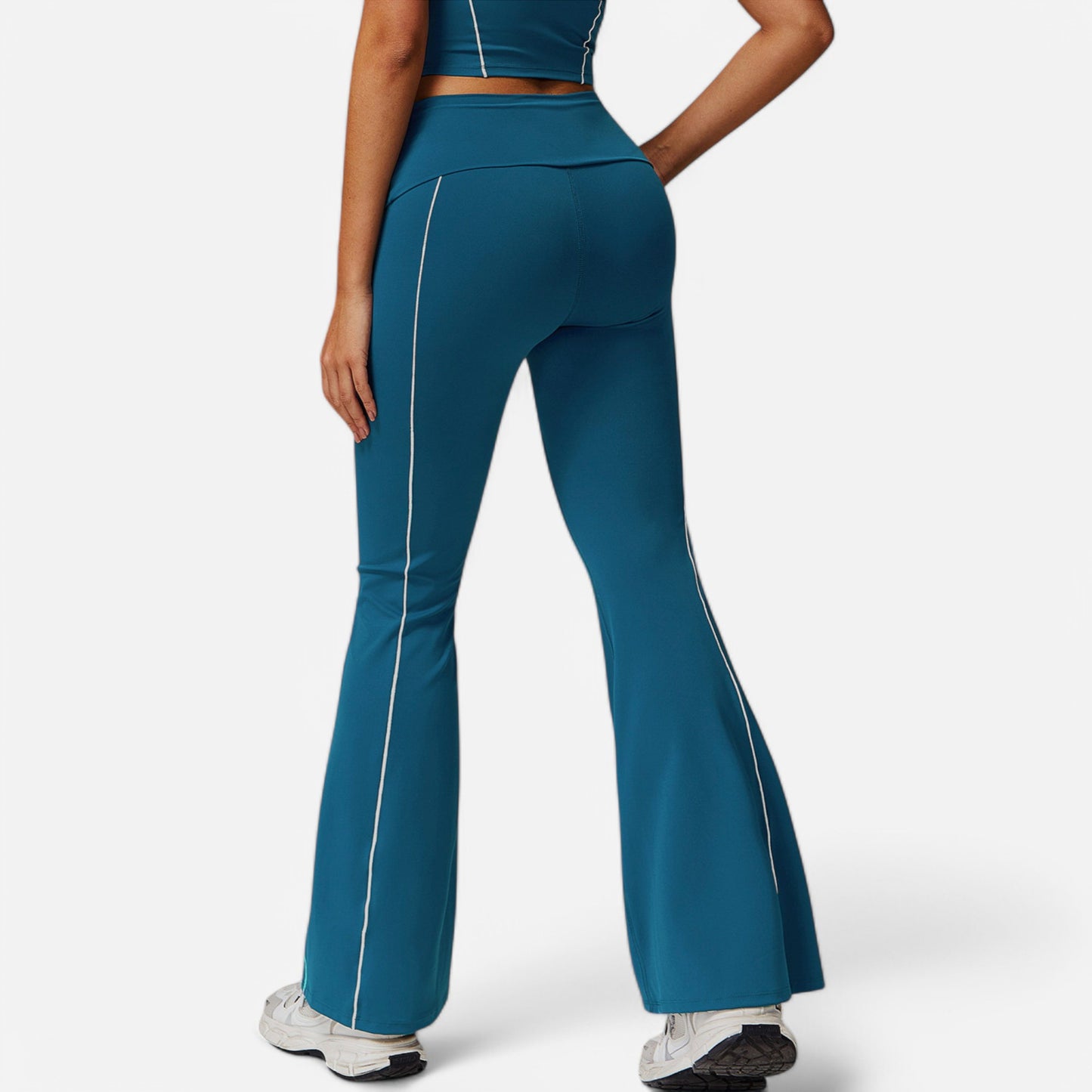 Anna-Kaci Active Women's High Waist Flared Leggings with Contrast Seam Detail and Stretch Fabric