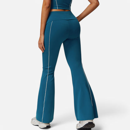 Anna-Kaci Active Women's High Waist Flared Leggings with Contrast Seam Detail and Stretch Fabric