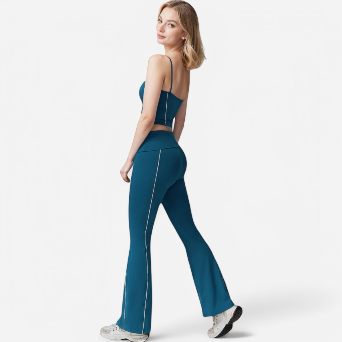 Anna-Kaci Active Women's High Waist Flared Leggings with Contrast Seam Detail and Stretch Fabric