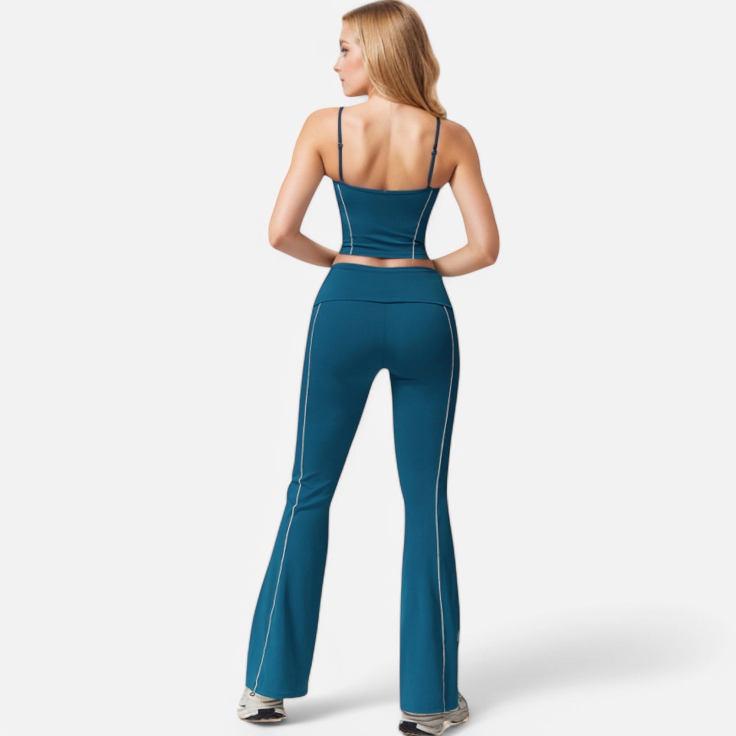 Anna-Kaci Active Women's High Waist Flared Leggings with Contrast Seam Detail and Stretch Fabric