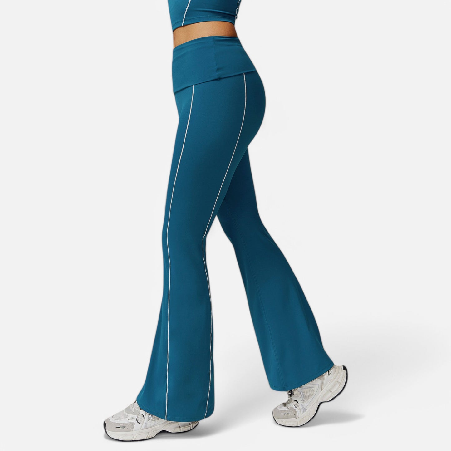 Anna-Kaci Active Women's High Waist Flared Leggings with Contrast Seam Detail and Stretch Fabric