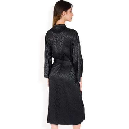 Anna-Kaci Women's Leopard Print Satin Nightgown with Matching Long Robe and Adjustable Straps- Black,Small