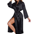 Anna-Kaci Lounge Women's Satin Leopard Print Long Robe with Waist Tie and Kimono Sleeves