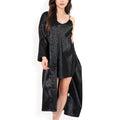 Anna-Kaci Women's Satin Long Robe with Subtle Leopard Jacquard Pattern and Tie Waist- Black,Small