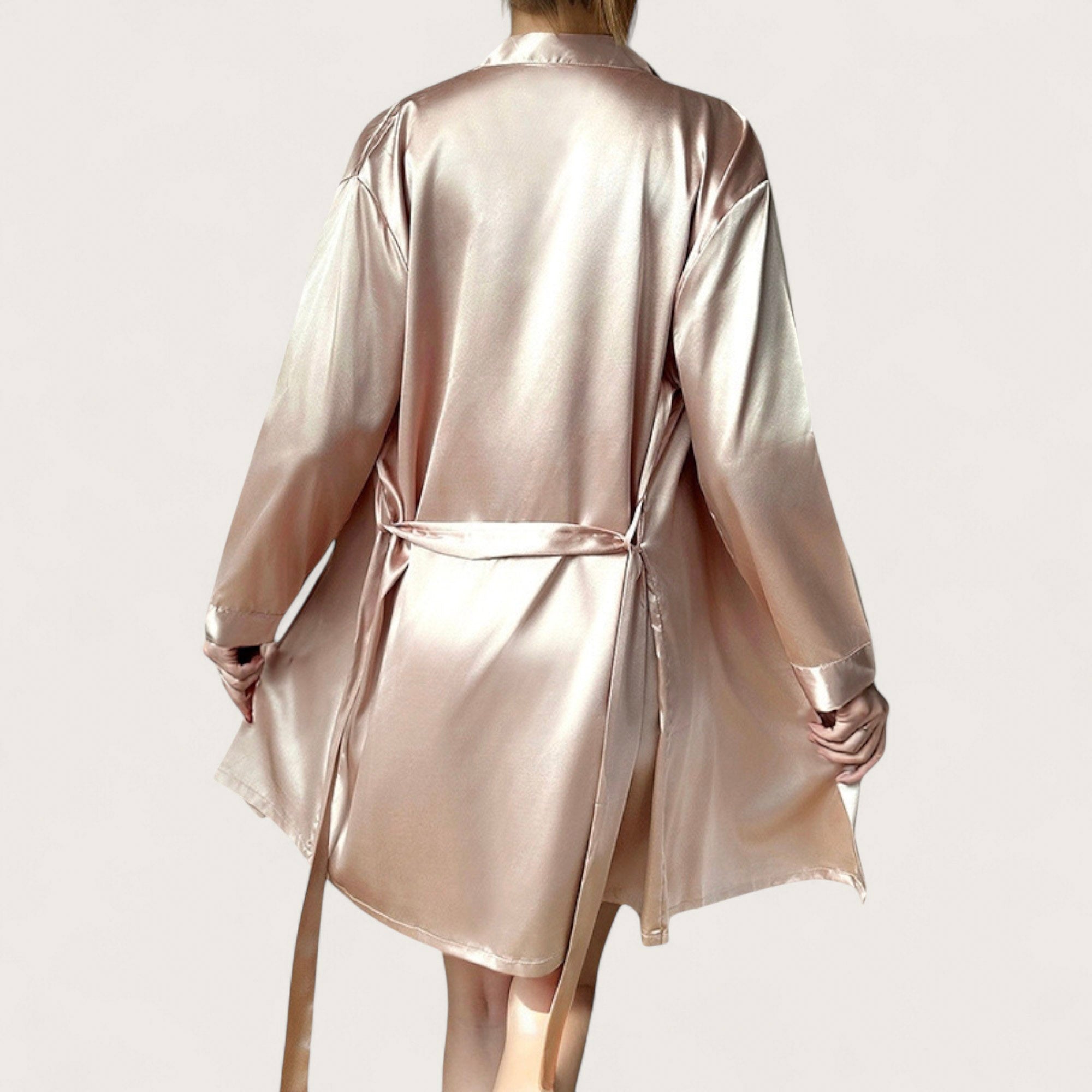 Anna-Kaci Lounge Women's Satin Short Robe with Matching Slip Lingerie Set and Waist Tie Shawl Collar