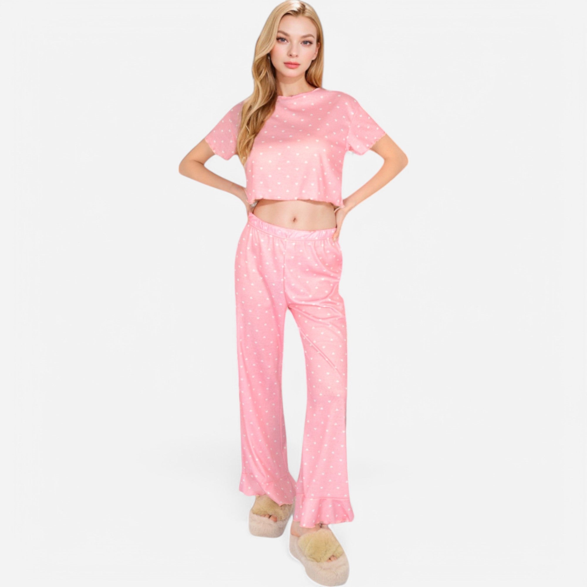 Anna-Kaci Lounge Women's Short Sleeve Lounge Set with Wide Leg Pants and Relaxed Fit