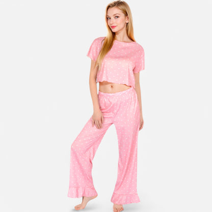 Anna-Kaci Lounge Women's Short Sleeve Lounge Set with Wide Leg Pants and Relaxed Fit