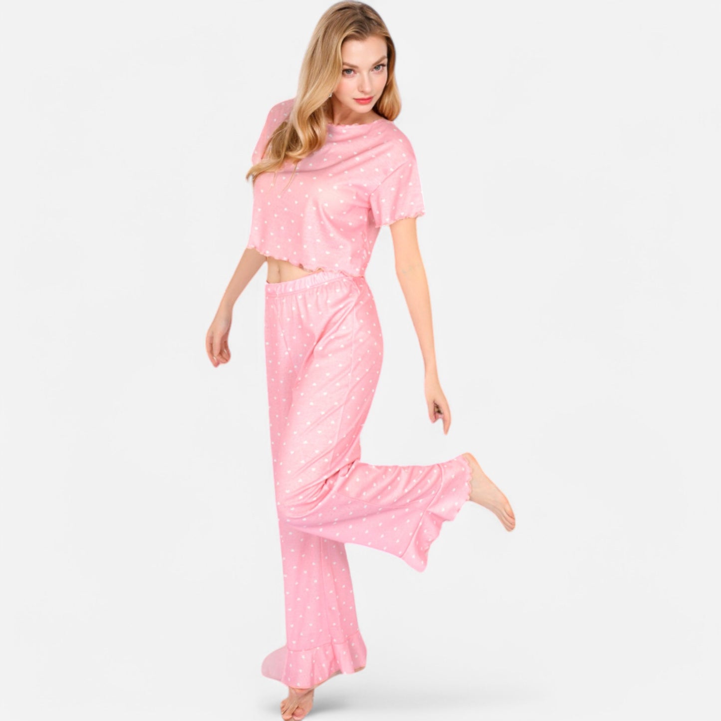 Anna-Kaci Lounge Women's Short Sleeve Lounge Set with Wide Leg Pants and Relaxed Fit