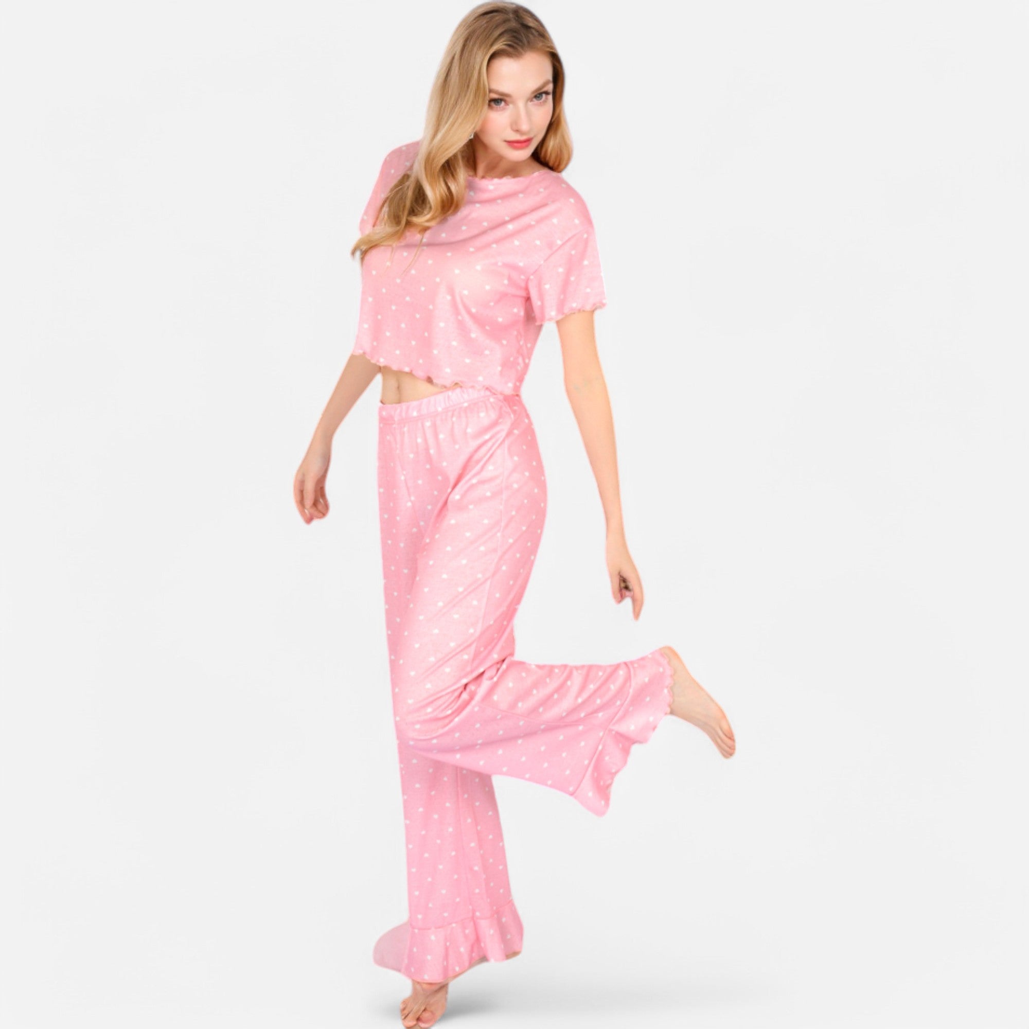 Anna-Kaci Lounge Women's Short Sleeve Lounge Set with Wide Leg Pants and Relaxed Fit