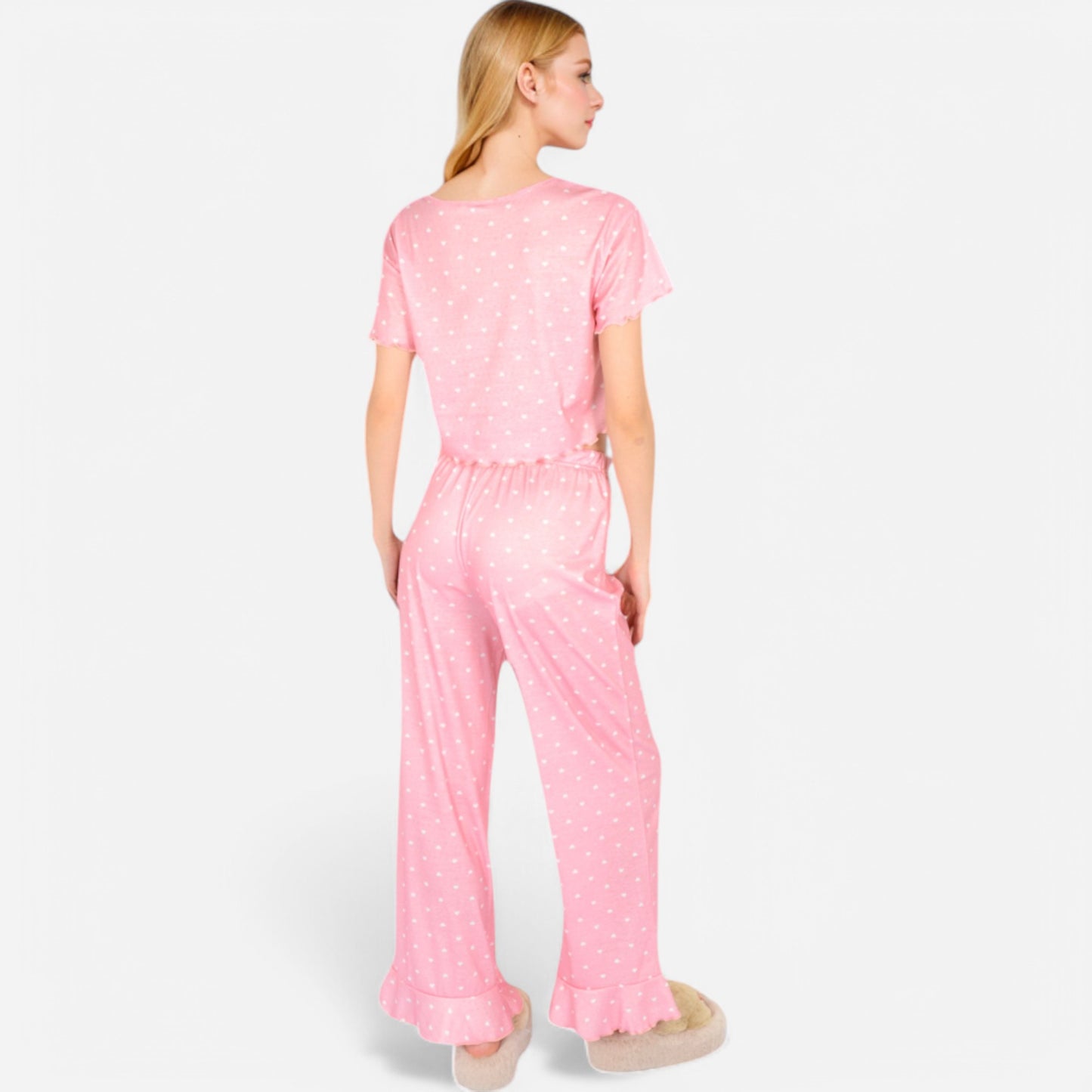 Anna-Kaci Lounge Women's Short Sleeve Lounge Set with Wide Leg Pants and Relaxed Fit
