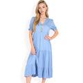 Anna-Kaci Women's Puff Sleeve Tiered Midi Dress with Button Front Detail and Smocked Cuffs