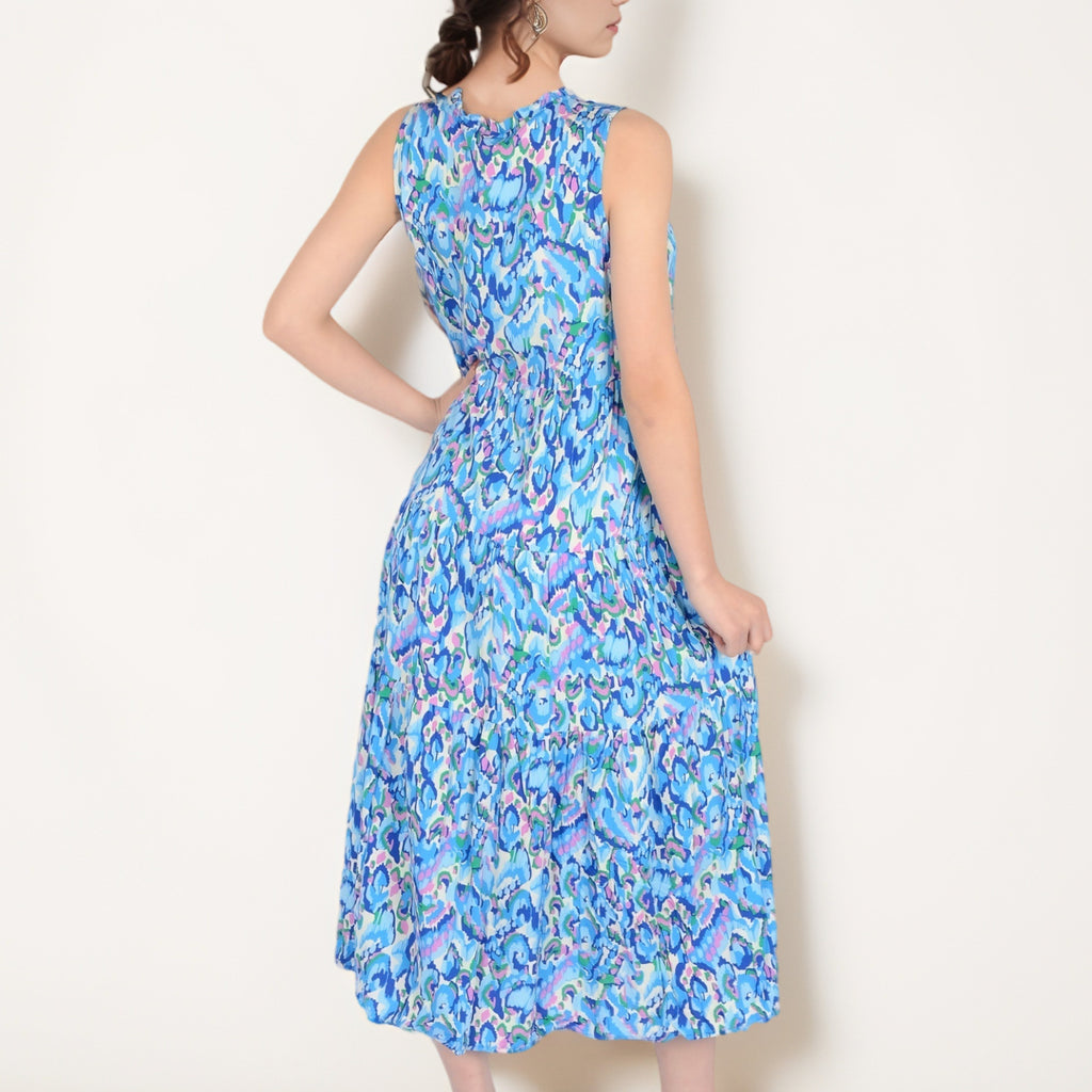 Anna-Kaci Women's Sleeveless Tiered Maxi Dress with Vibrant Abstract Print and Tassel Tie Detail