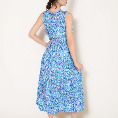 Anna-Kaci Women's Sleeveless Tiered Maxi Dress with Vibrant Abstract Print and Tassel Tie Detail