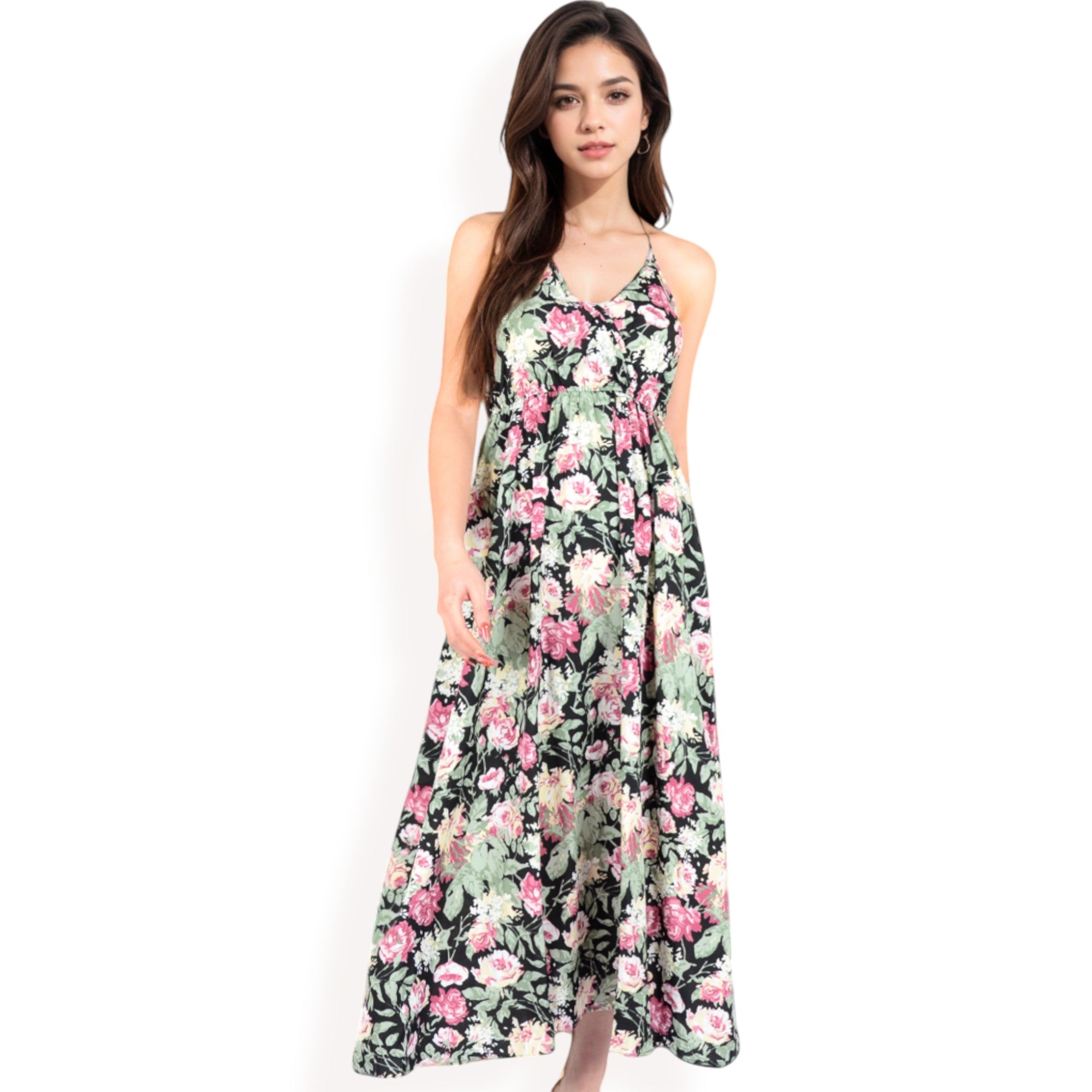 Anna-Kaci Women's Floral Print Spaghetti Strap Maxi Dress with Flowy Silhouette