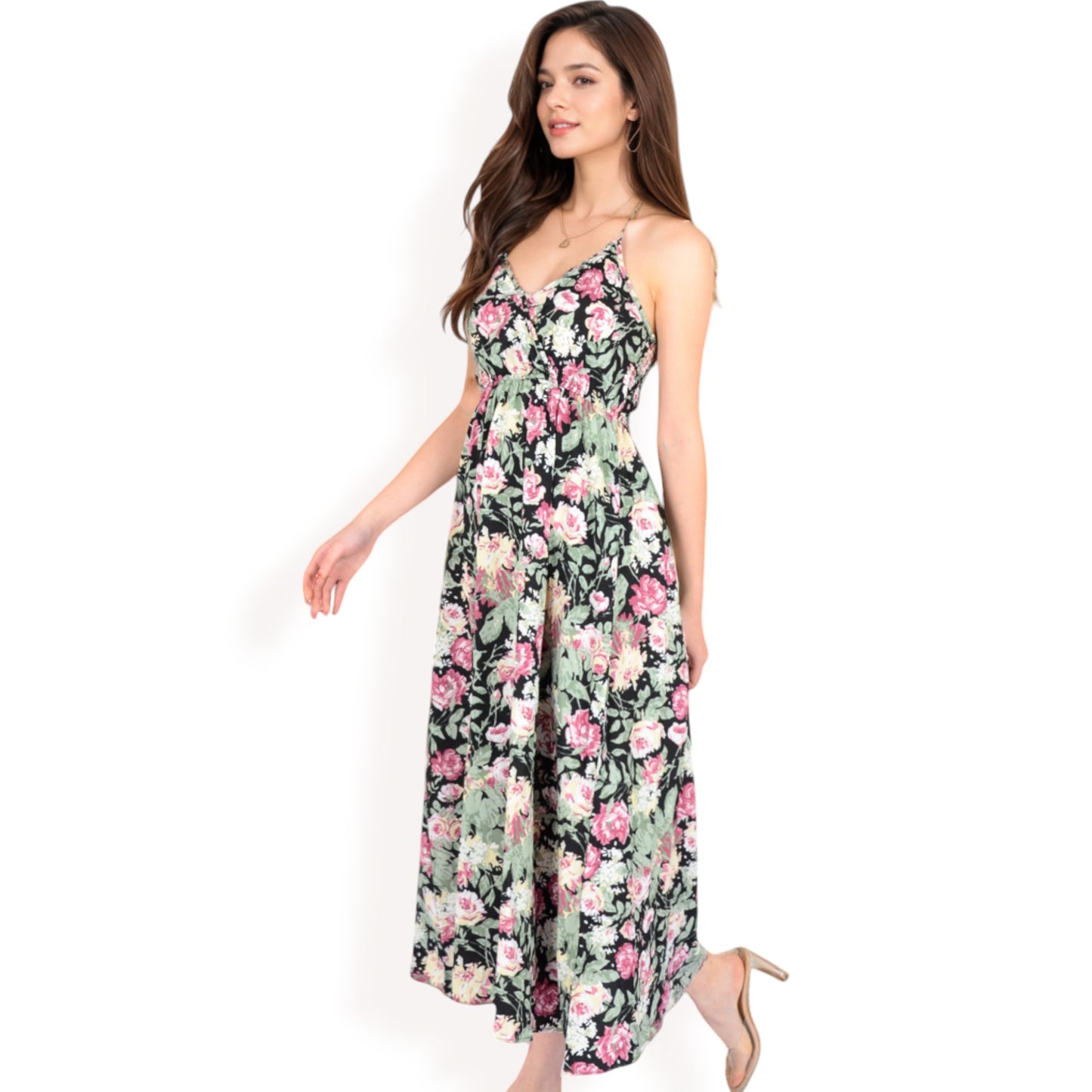 Anna-Kaci Women's Floral Print Spaghetti Strap Maxi Dress with Flowy Silhouette