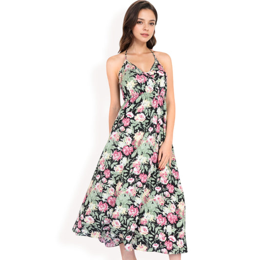 Anna-Kaci Women's Floral Print Spaghetti Strap Maxi Dress with Flowy Silhouette