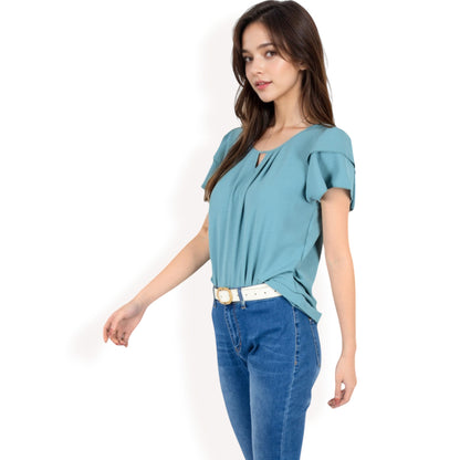 Anna-Kaci Women's Flutter Sleeve Top with Keyhole Neckline and Lightweight Textured Fabric
