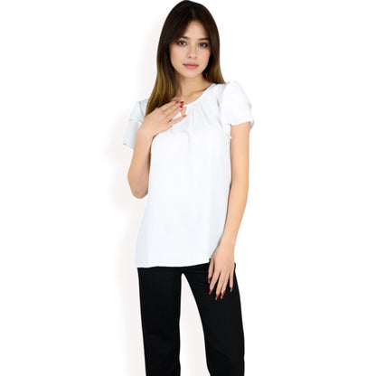 Anna-Kaci Women's Flutter Sleeve Top with Keyhole Neckline and Lightweight Textured Fabric