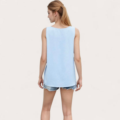 Anna-Kaci Women's Sleeveless Scoop Neck Tank Top with Keyhole Front Detail and Pleated Accents
