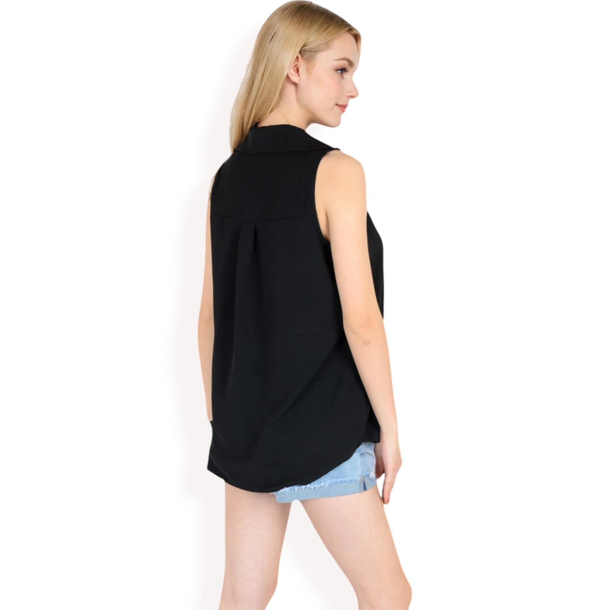 Anna-Kaci Women's Sleeveless Button-Down Collared Top with Lightweight Textured Fabric and Classic Design