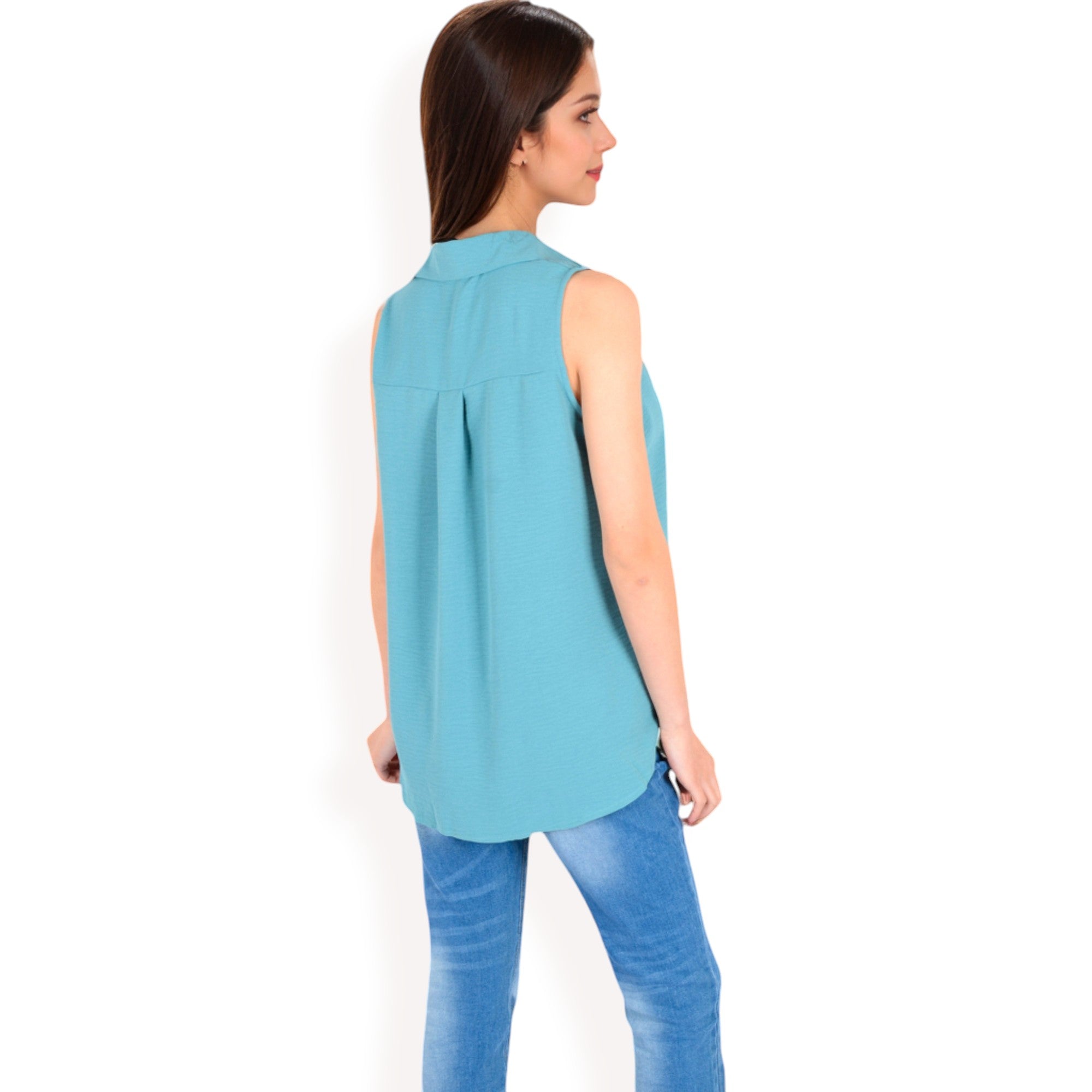 Anna-Kaci Women's Sleeveless Button-Down Collared Top with Lightweight Textured Fabric and Classic Design