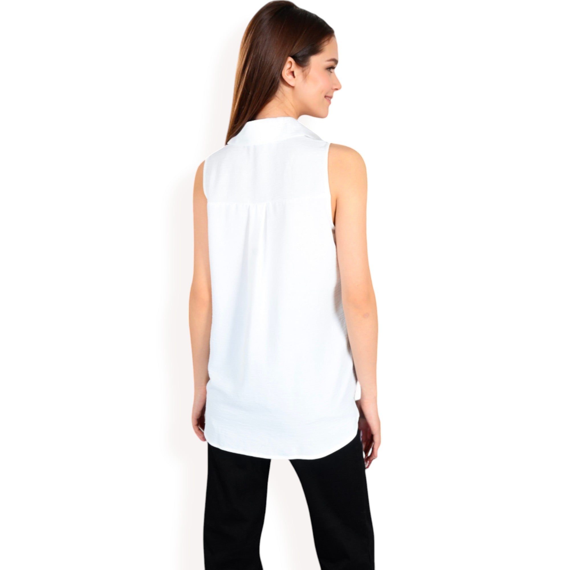 Anna-Kaci Women's Sleeveless Button-Down Collared Top with Lightweight Textured Fabric and Classic Design