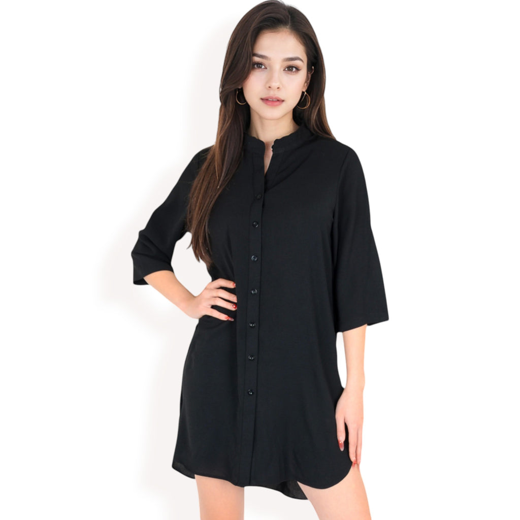 Anna-Kaci Women's Button-Down Roll-Up Sleeve Shirt Dress
