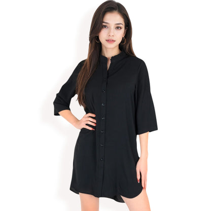 Anna-Kaci Women's Button-Down Roll-Up Sleeve Shirt Dress
