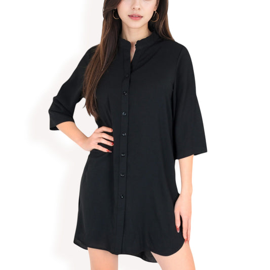 Anna-Kaci Women's Button-Down Roll-Up Sleeve Shirt Dress