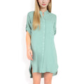 Women's Button-Down Roll-Up Sleeve Shirt Dress