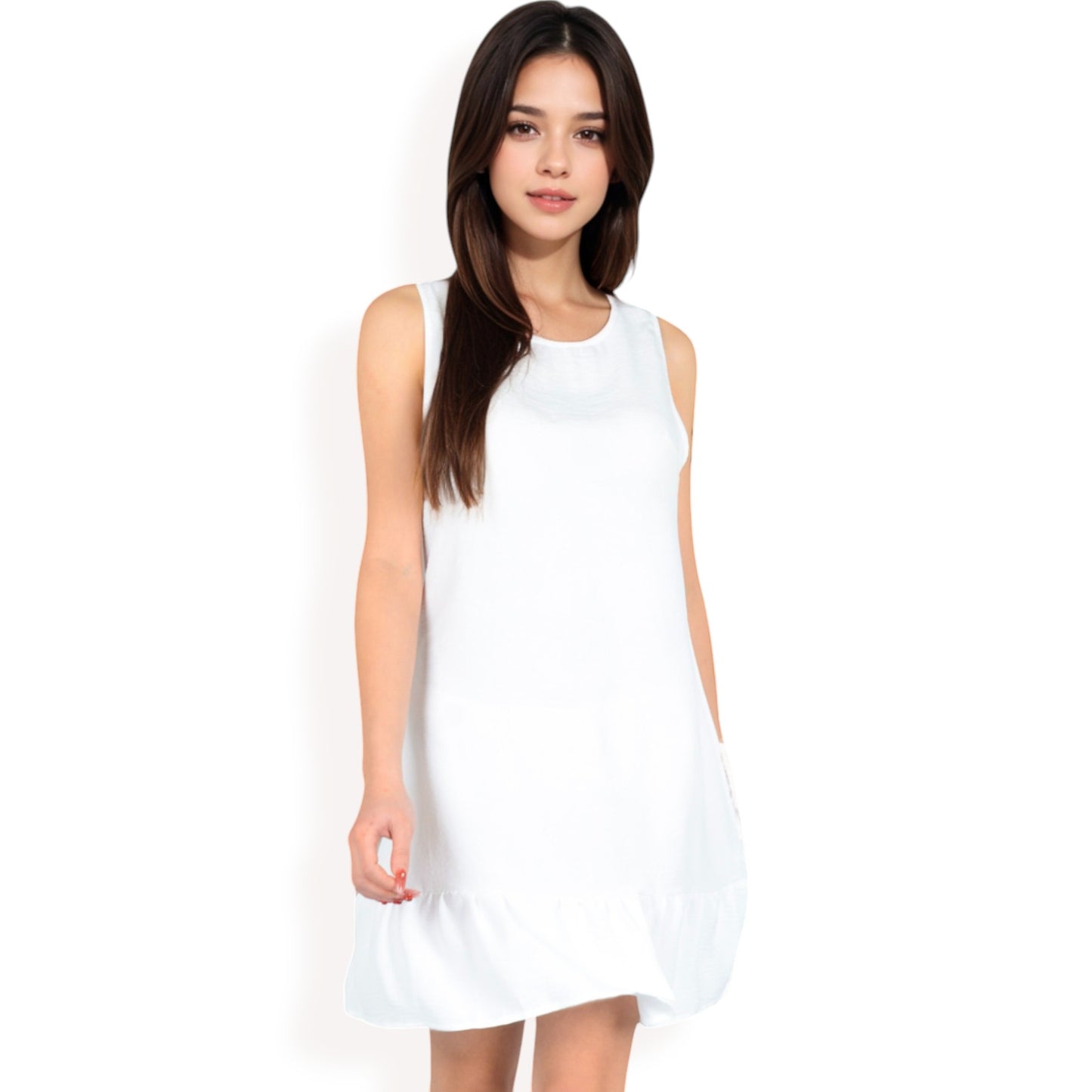 Anna-Kaci Women's Sleeveless Ruffle Hem Textured Shift Dress