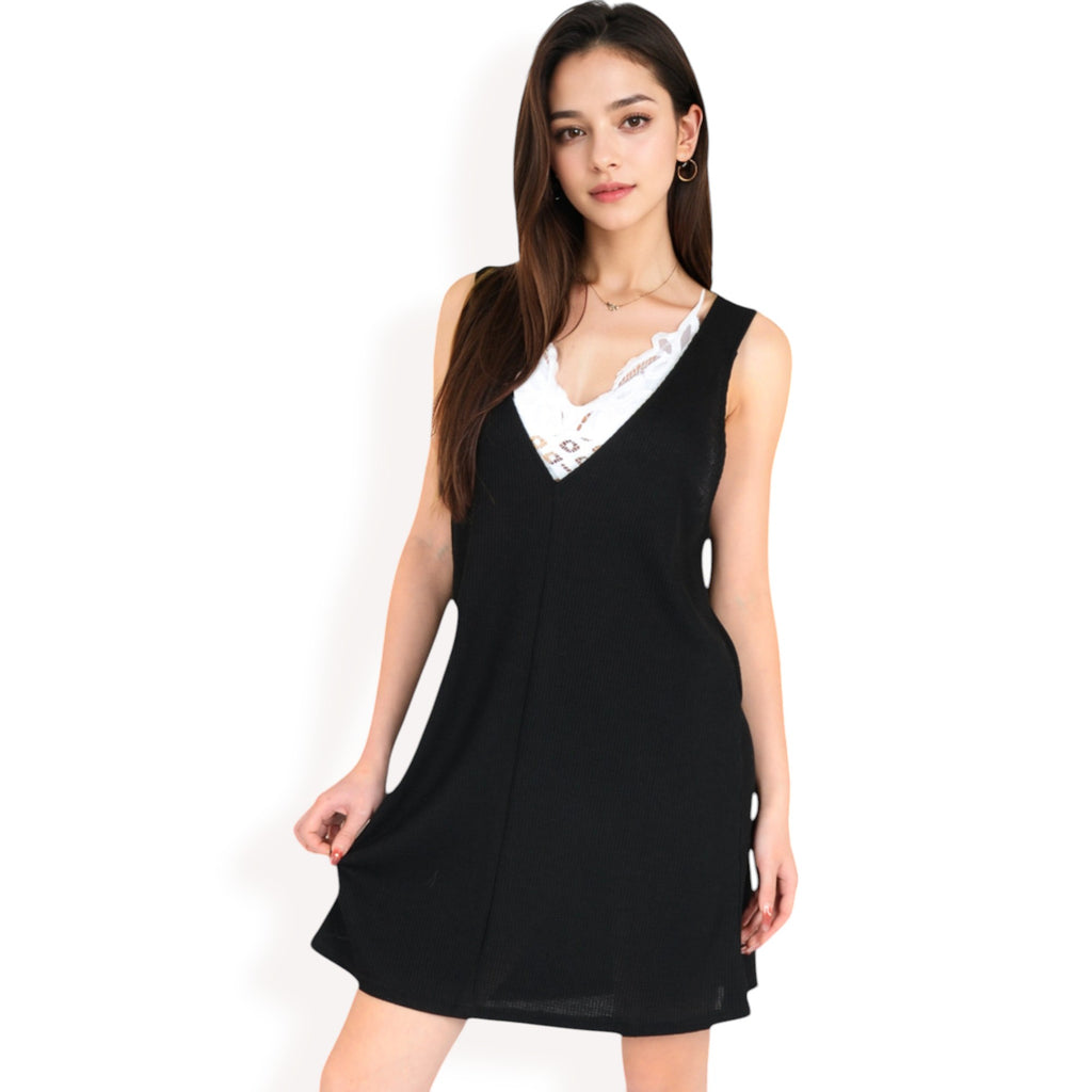 Anna-Kaci Women's Sleeveless V-Neck Waffle Knit A-Line Dress