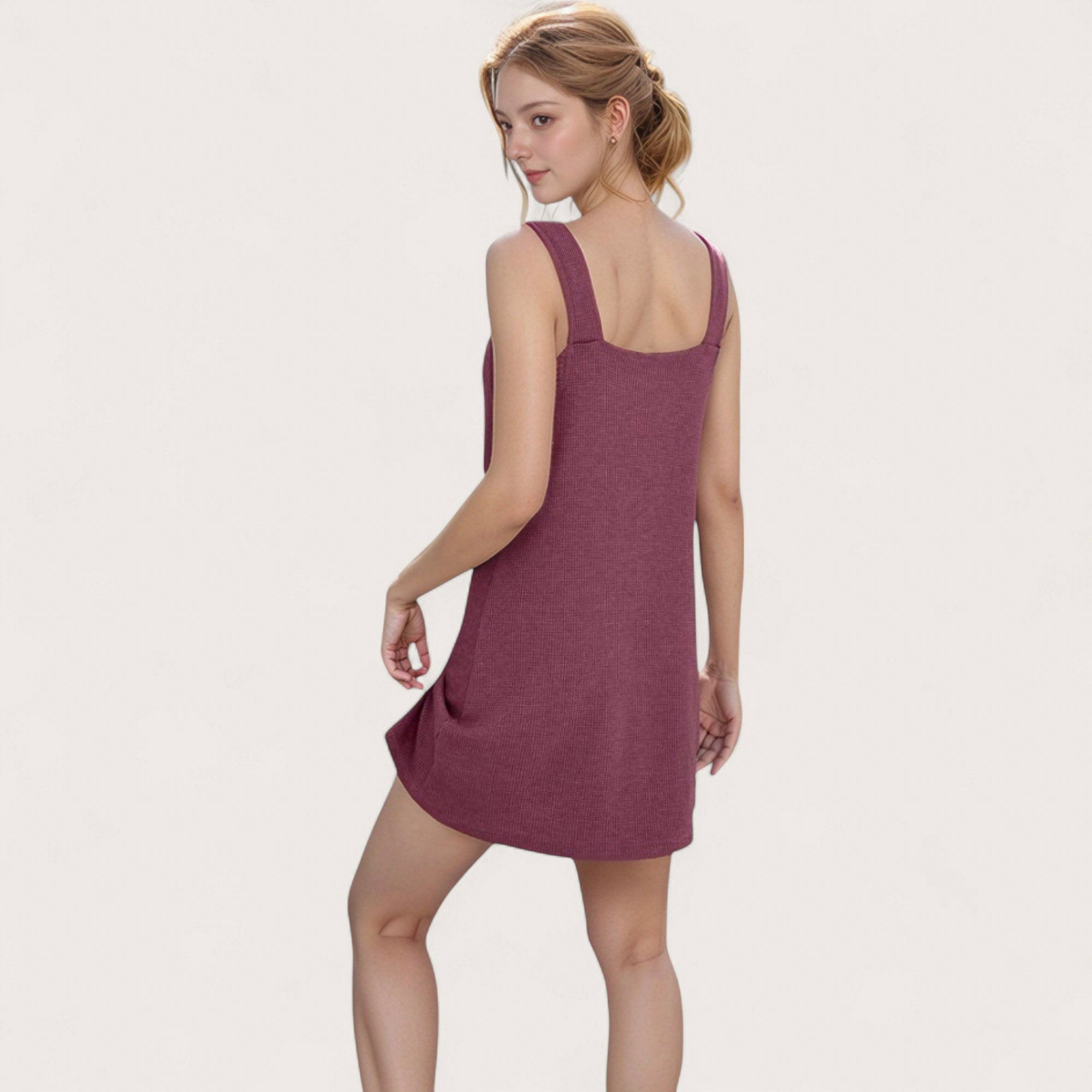 Anna-Kaci Women's Sleeveless V-Neck Mini Jumper Dress with Ribbed Knit Texture and A-Line Silhouette