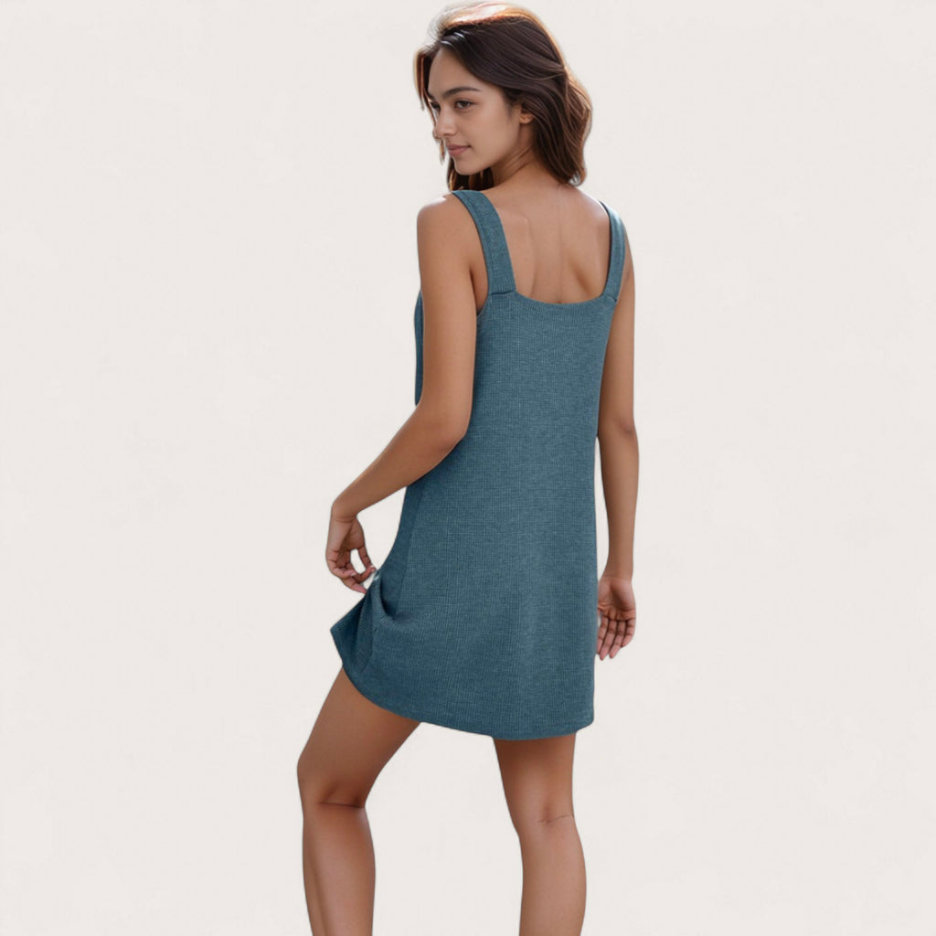 Anna-Kaci Women's Sleeveless V-Neck Mini Jumper Dress with Ribbed Knit Texture and A-Line Silhouette